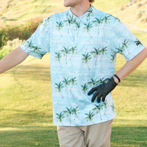 NWT Yatta Golf Blue Palm Trees Men's Polo